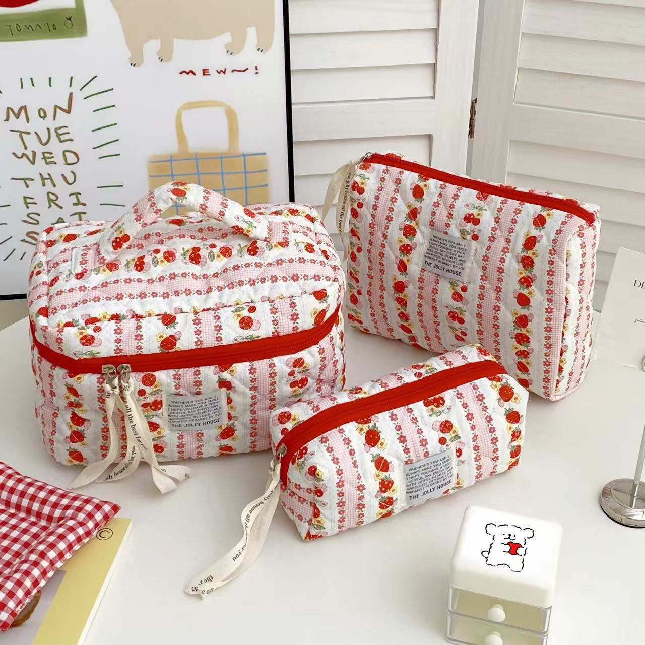 Pastoral viento flor triturada bolsa de maquillaje bolsa de almacenamiento de maquillaje de gran capacidad bolsa de lavado portátil bolsa de maquillaje estudiante
