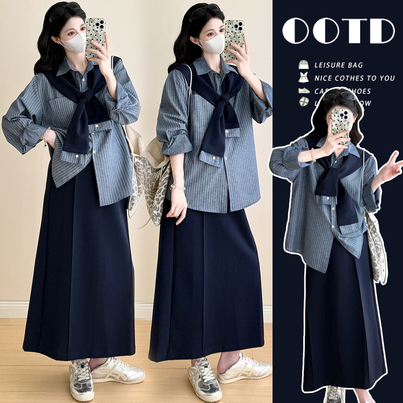 Maternity Wear Autum New Korean Style Lazy Style Trendy Shirt + Skirt + Shawl Fashionable Three-Piece Suit Maternity Wear Autum New Korean Style Lazy Style Trendy Shirt + Skirt + Shawl Fashionable Three-Piece Suit