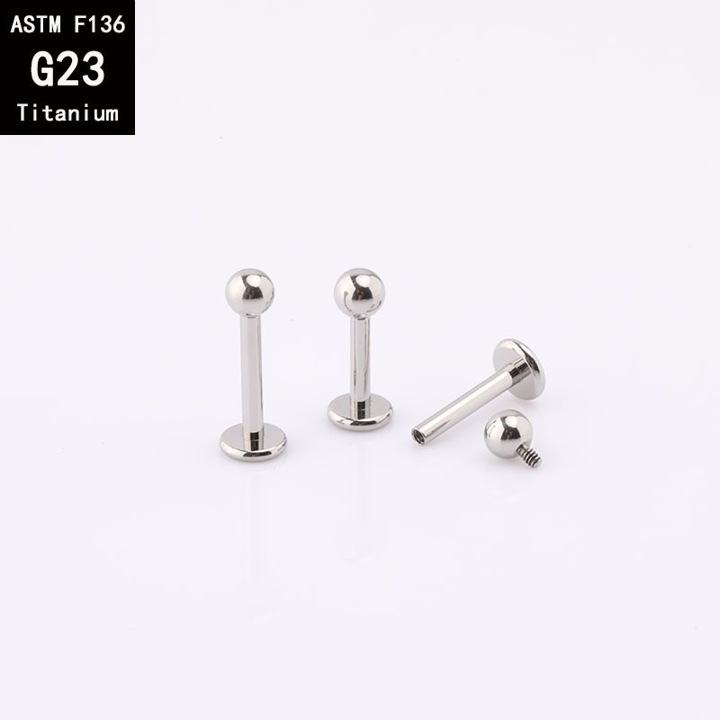 G23 Titanium Internally Threaded Lip Stud Labret Flat Base Piercing Jewelry 1.2mm x 16mm detail image 5