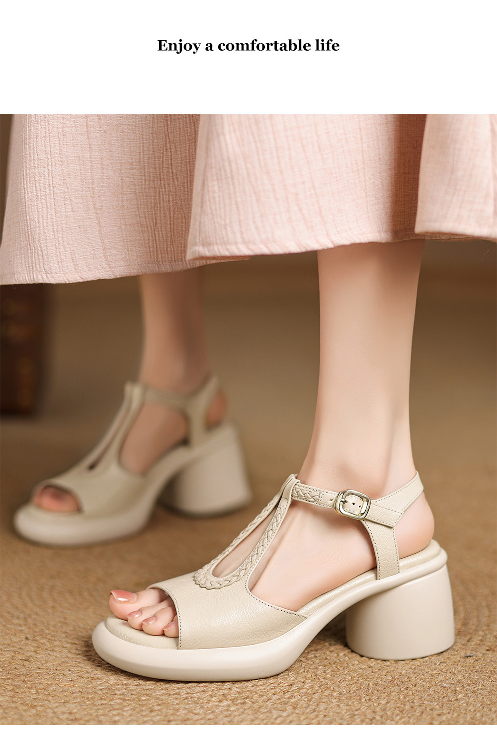 Sandal La Mã cao gót mùa hè size lớn 34-41, đế xuồng gót dày, mũi hở, chất liệu dệt — đen chi tiết 15