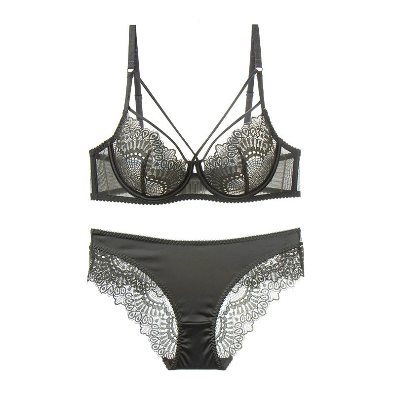 Nouveau soutien-gorge en dentelle, ensemble de lingerie sexy surdimensionné pour femmes, grande poitrine, petit soutien-gorge transparent ultra-mince_voghion.com
