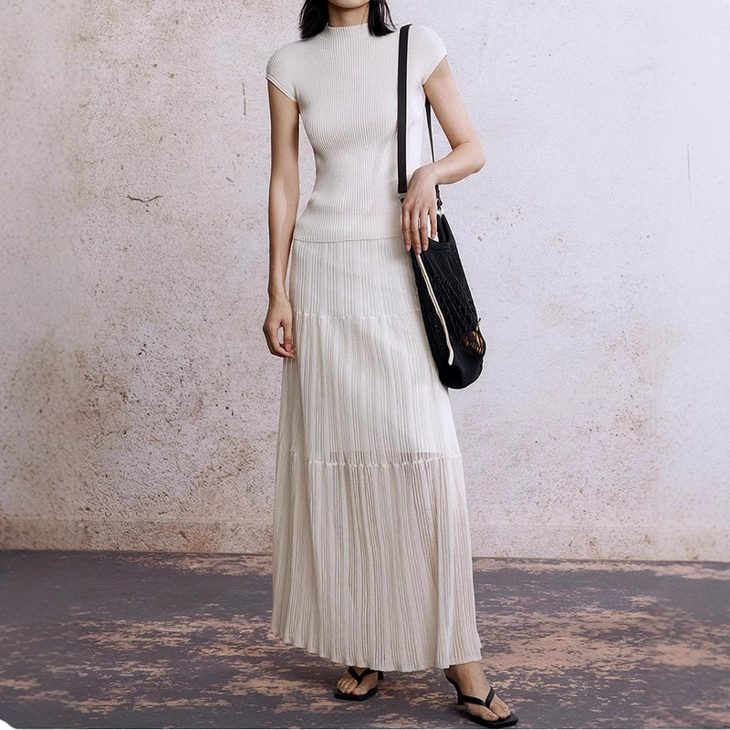 Summer White Cut Out Long-Staple Cotton Knitted Skirt for Women 2025 New Long Skirt Moonlight Skirt 1:1 High Waist