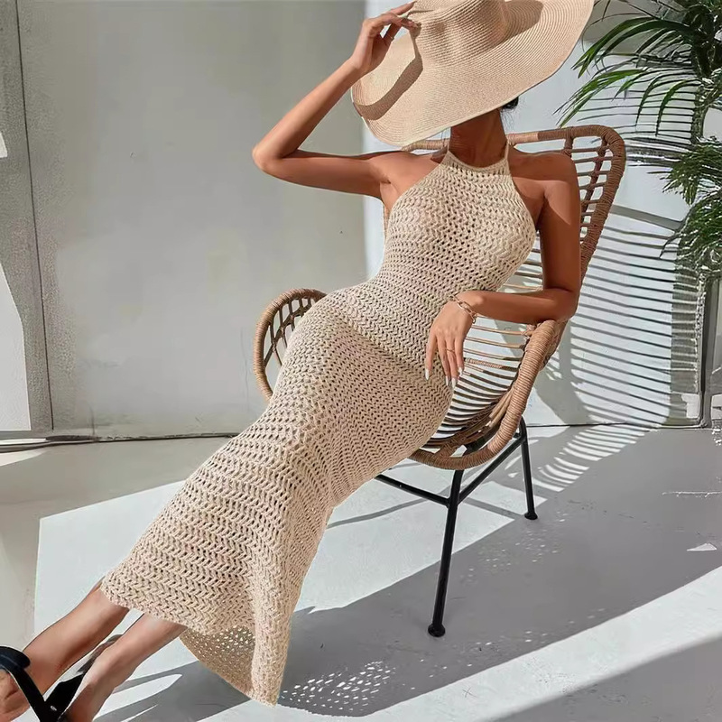 Amazon Europe and the United States cross-border independent station spring and summer new slim-fit neck lace-up backless knitted sweater dress