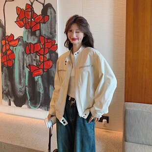 Petite American Retro Stand Collar Work Jacket for Women 2024 Spring and Autumn New Loose Versatile Short Casual Jacket
