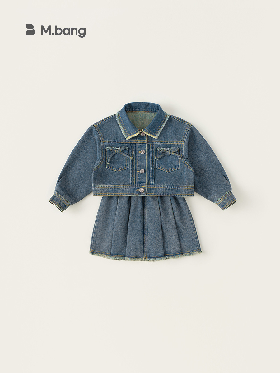 Yubao ropa infantil primavera niña vaquero chaqueta con solapa primavera y otoño niña falda de dos piezas