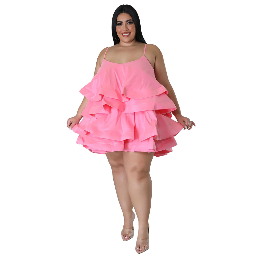 Sexy ärmelloses Rüschenkleid für Damen, verstellbare Schulterträger, europäisch-amerikanischer Stil, Dropshipping möglich, Übergrößen_voghion.com