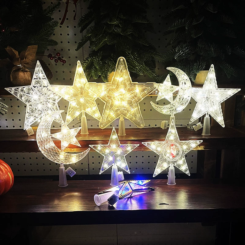 Верхушка елки 15 см x 21 см звезда на столбе Christmas освещенная тёплым цветом прозрачная пластиковая вершина елки пятиконечная звезда со светом
