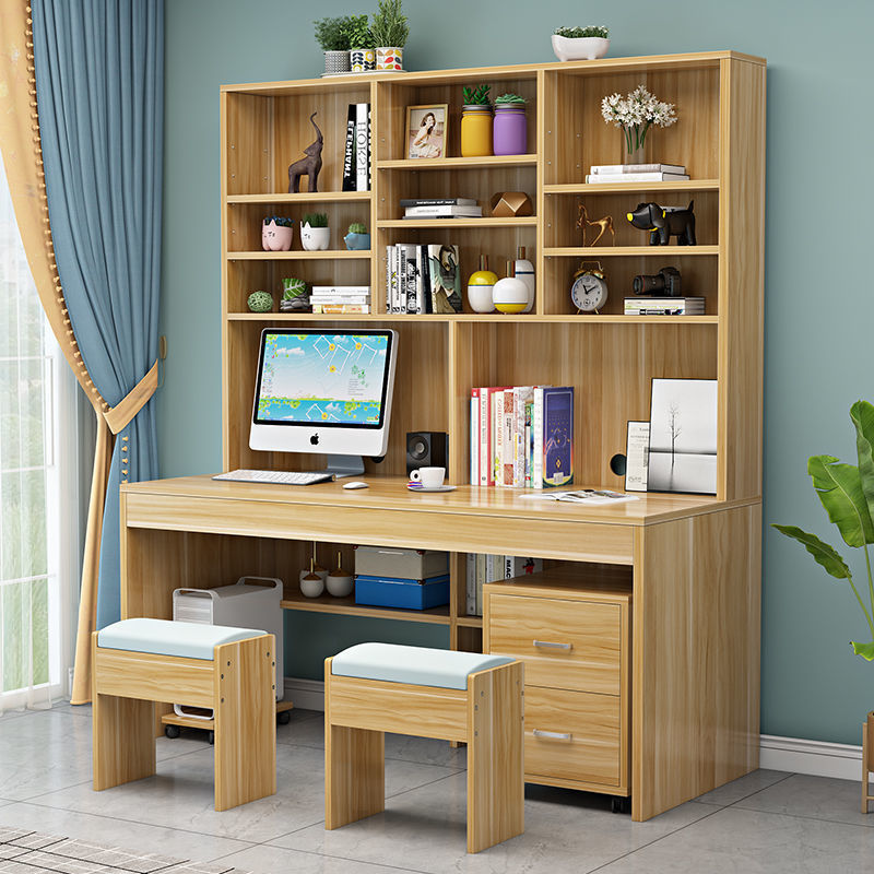 Desk Bookshelf Integrated Combination Table Computer Table Desktop Simple Bookcase Home Bedroom Student Study Double Table