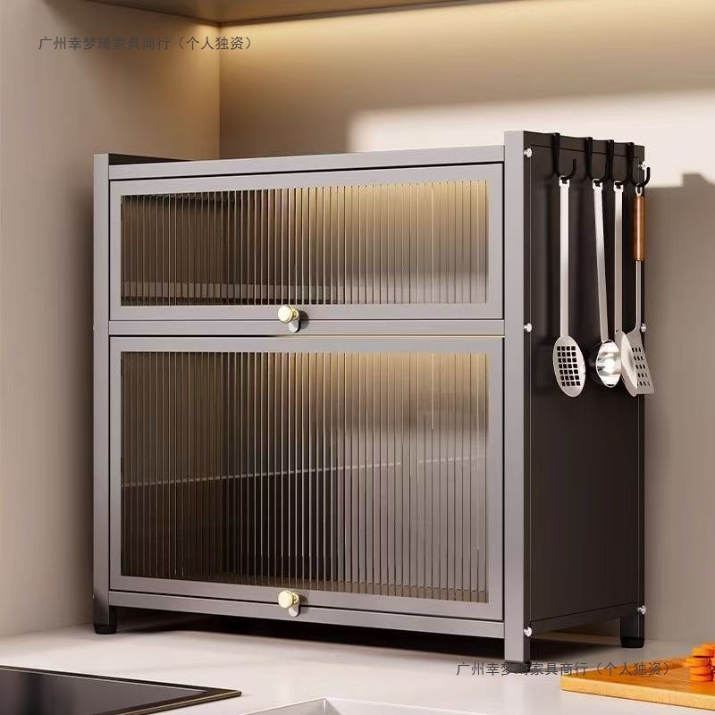 Kitchen Utensil Storage Cabinet Spice Rack Household Countertop Dustproof Dish Storage Oil Salt Kitchen Shelf