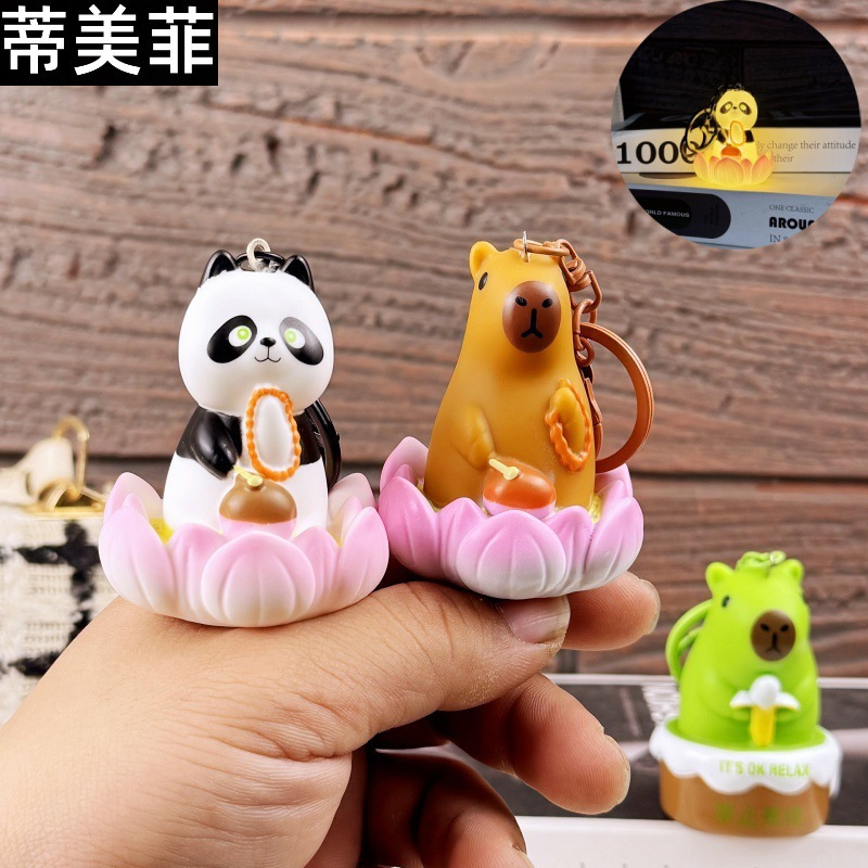 Internet-famous Kapibala Panda Luminous Keychain Women's Cute Vinyl Capybara Lotus Flower Merit Schoolbag Pendant Gift