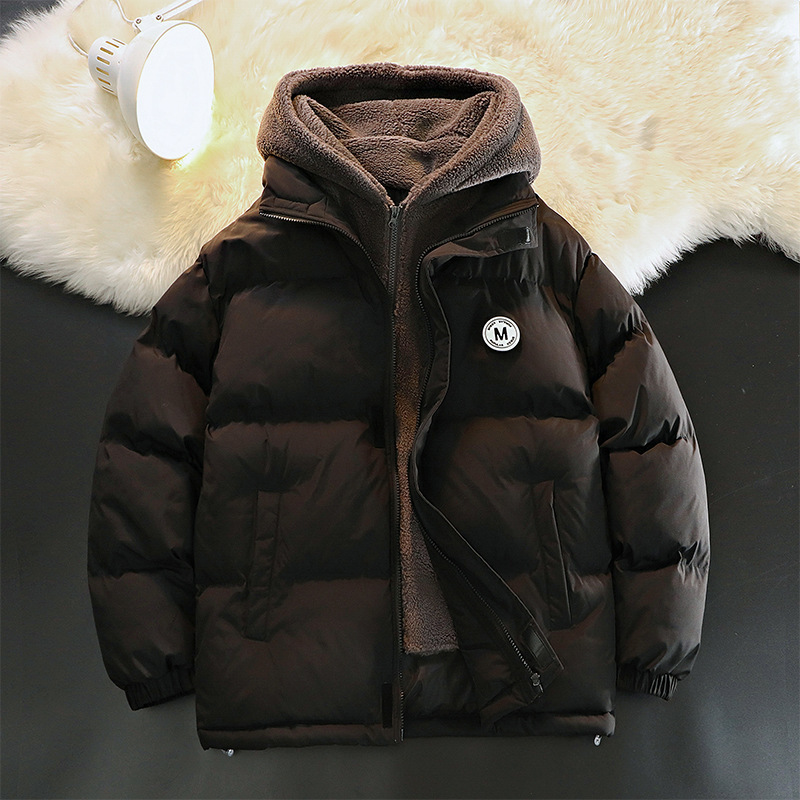 Otoño y invierno nuevo diseño de capuzas sueltas de tamaño grande falso de dos piezas de abrigo de moda adolescente casual grueso abrigo de algodón cálido