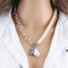 Accessory from pearl, metal square retro necklace, chain, European style, wholesale