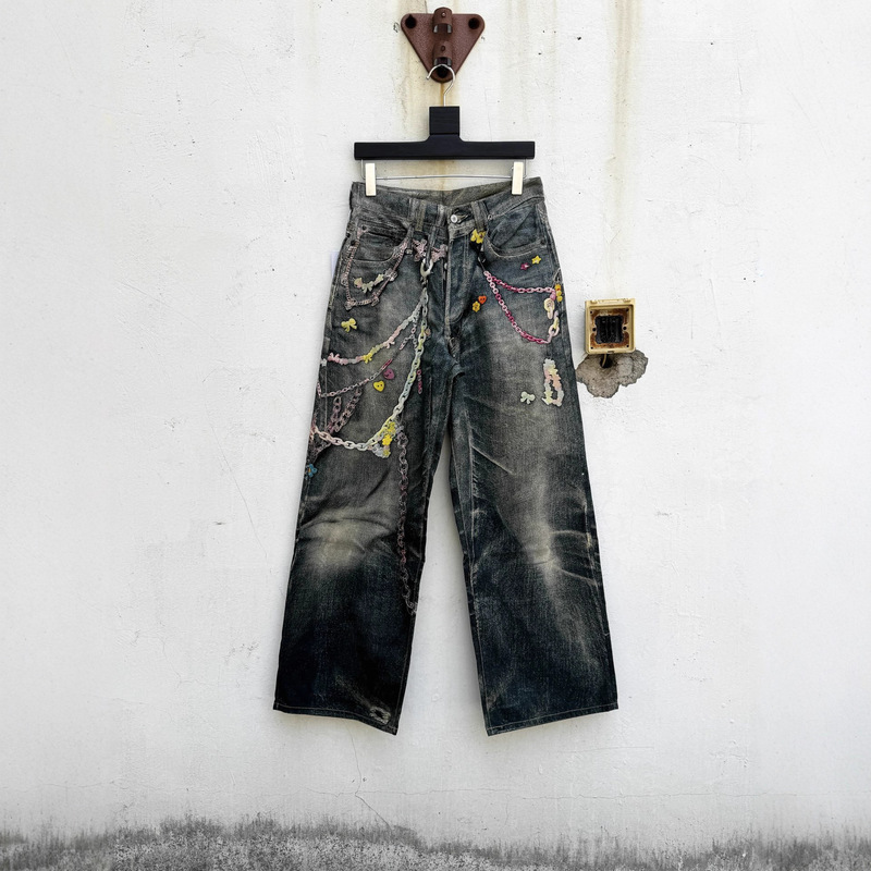 High Version Ac Classic Unisex Candy Graffiti Loose Wide-Leg Jeans Cargo Pants