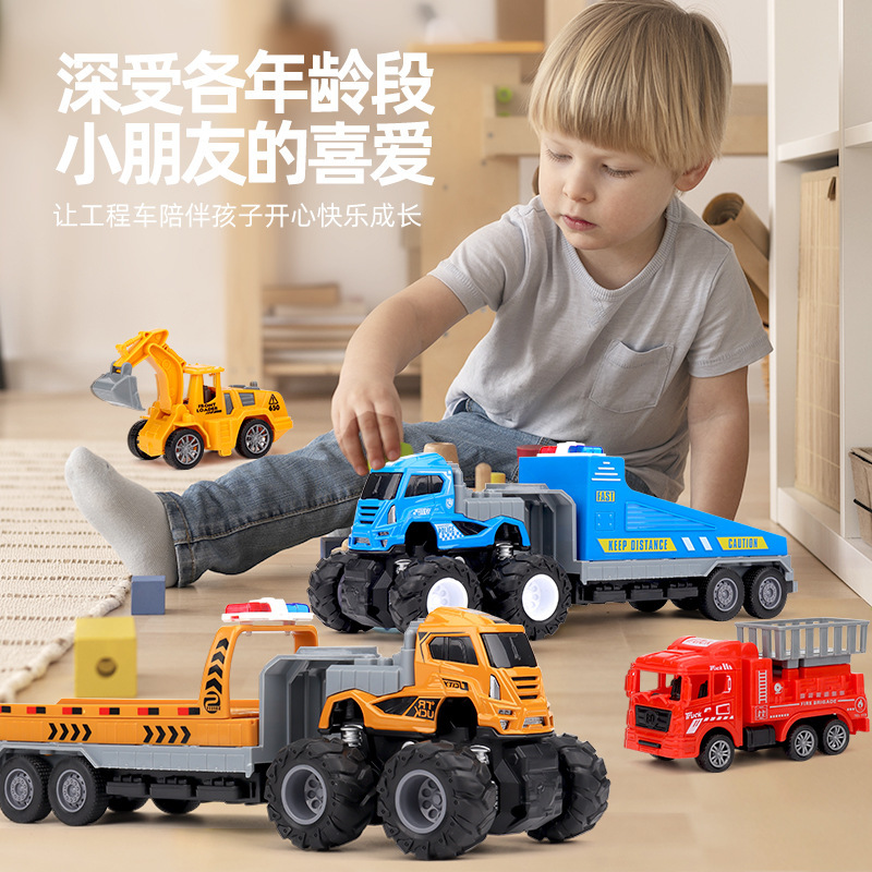 Children's Toys Large Four-Wheel Drive Alloy Swat Vehicle Fire Truck Engineering Vehicle Sanitation Vehicle Toy Alloy Die-Cast Body