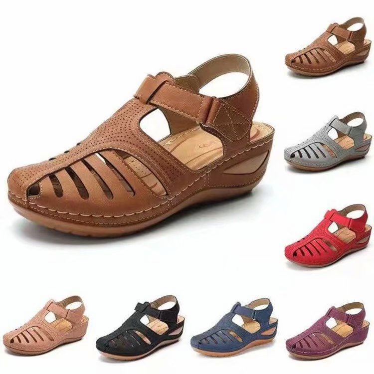 Summer Retro Women's Sandals, Stitched Hole-In-The-Wall Shoes, Large Size Round-Toe Wedge Sandals for Women Wholesale Summer Retro Women's Sandals, Stitched Hole-In-The-Wall Shoes, Large Size Round-Toe Wedge Sandals for Women Wholesale