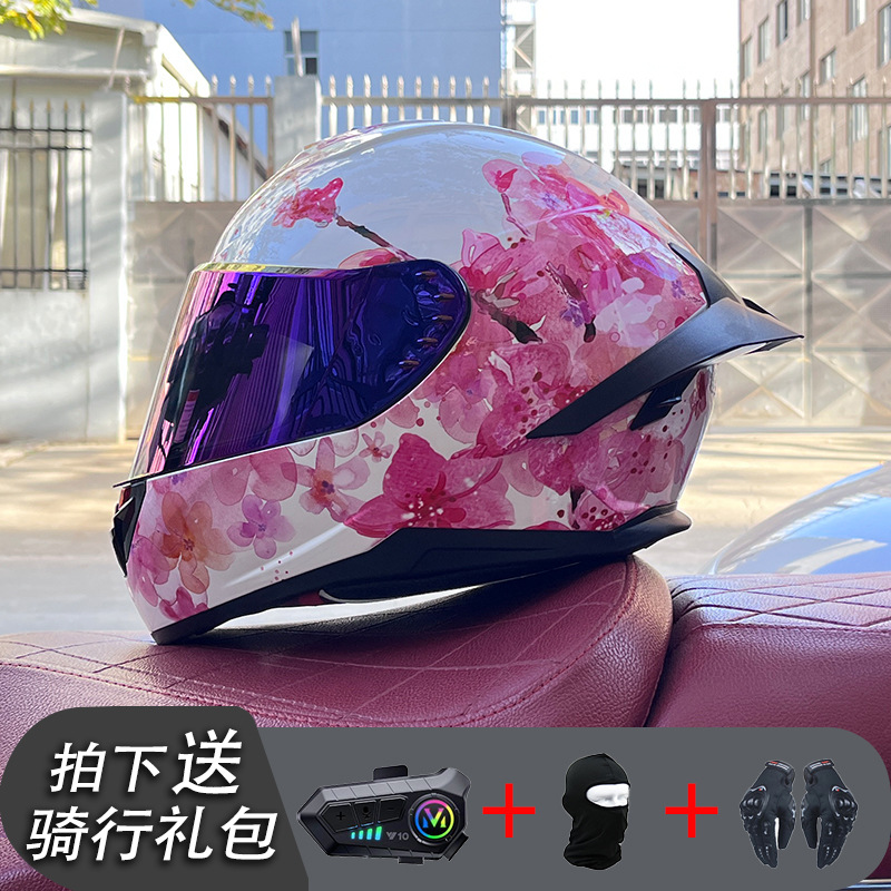 Nueva certificación estándar nacional motocicleta casco completo casco neto Bluetooth hombres y mujeres personalidad de verano cuatro estaciones cola grande pareja corriendo