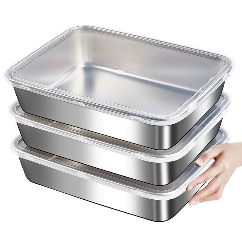 【Hot sale】Stainless steel fresh-keeping box stall picnic box rectangular multi-purpose box refrigerator stainless steel rectangular plate