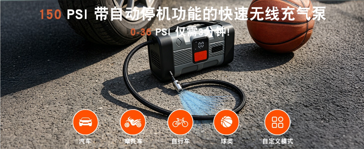 [3C Certified] Premium Car Air Compressor and Emergency Jump Starter Combo - Electric Tire Inflator for Cars