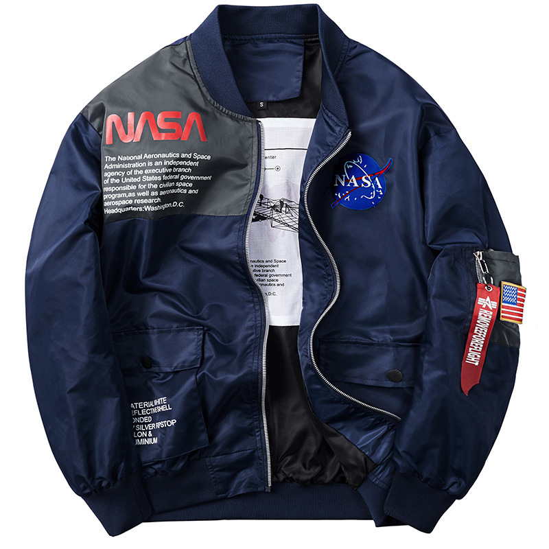 nasa co-brand ma1 aviator jacket male astronaut overcoat European and American air force one jacket men's fashion nasa co-brand ma1 aviator jacket male astronaut overcoat European and American air force one jacket men's fashion
