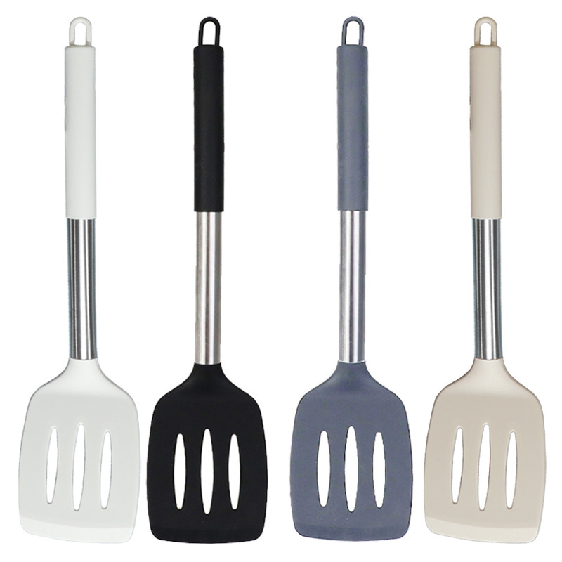 Cuchara de sopa de espátula de silicona transfronteriza juego de 15 piezas sartén antiadherente pala de silicona de acero inoxidable pala de silicona utensilios de cocina al por mayor