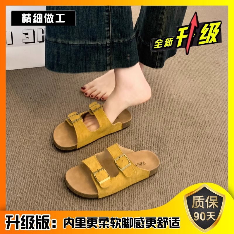 Pantuflas ropa exterior de mujer 2025 verano nuevo estilo retro sandalias Birkon todo fósforo fondo suave chanclas antideslizantes sensación de alta gama