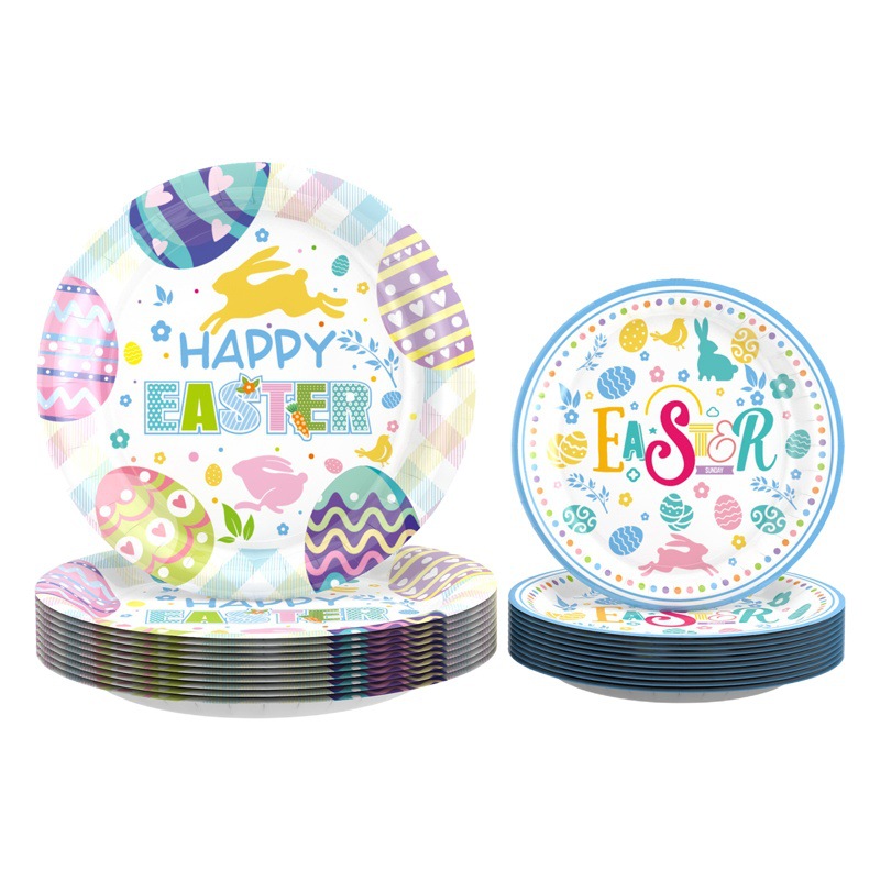Nuevo conejo de Pascua huevo tema partido vajilla suministros vacaciones placa papel desechable mantel traje Decoración