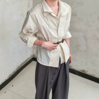 高货 假两件双领口多形态肌理条纹知识分子宫廷风男女款长袖衬衫