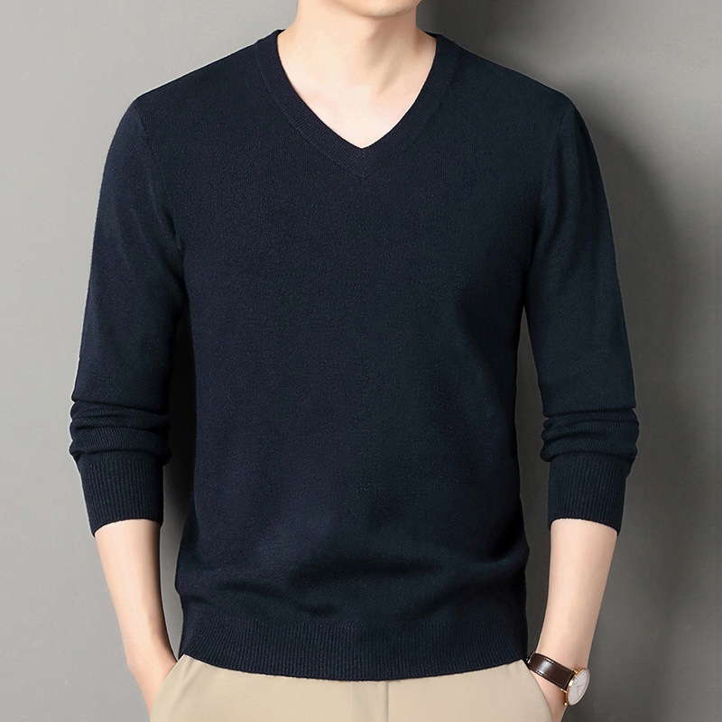 Comercio exterior para hombres otoño y invierno nuevo suéter de cuello en V suéter de lana de mediana edad delgado versátil de manga larga camisa de punto superior