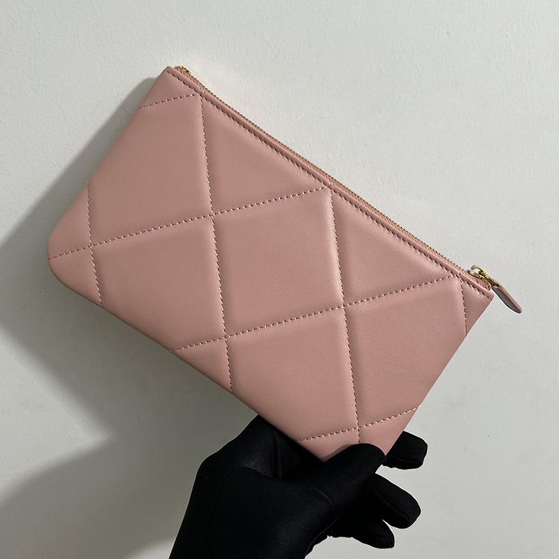 Large Diamond Quilted Women's Clutch Bag, Lambskin Evening Bag, Zipper Wallet, Genuine Leather Phone Bag, Envelope Bag - Thumbnail 7