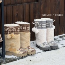 mollykiki织物毛毛女长筒2025秋冬新款深筒保暖复古民族风雪地靴