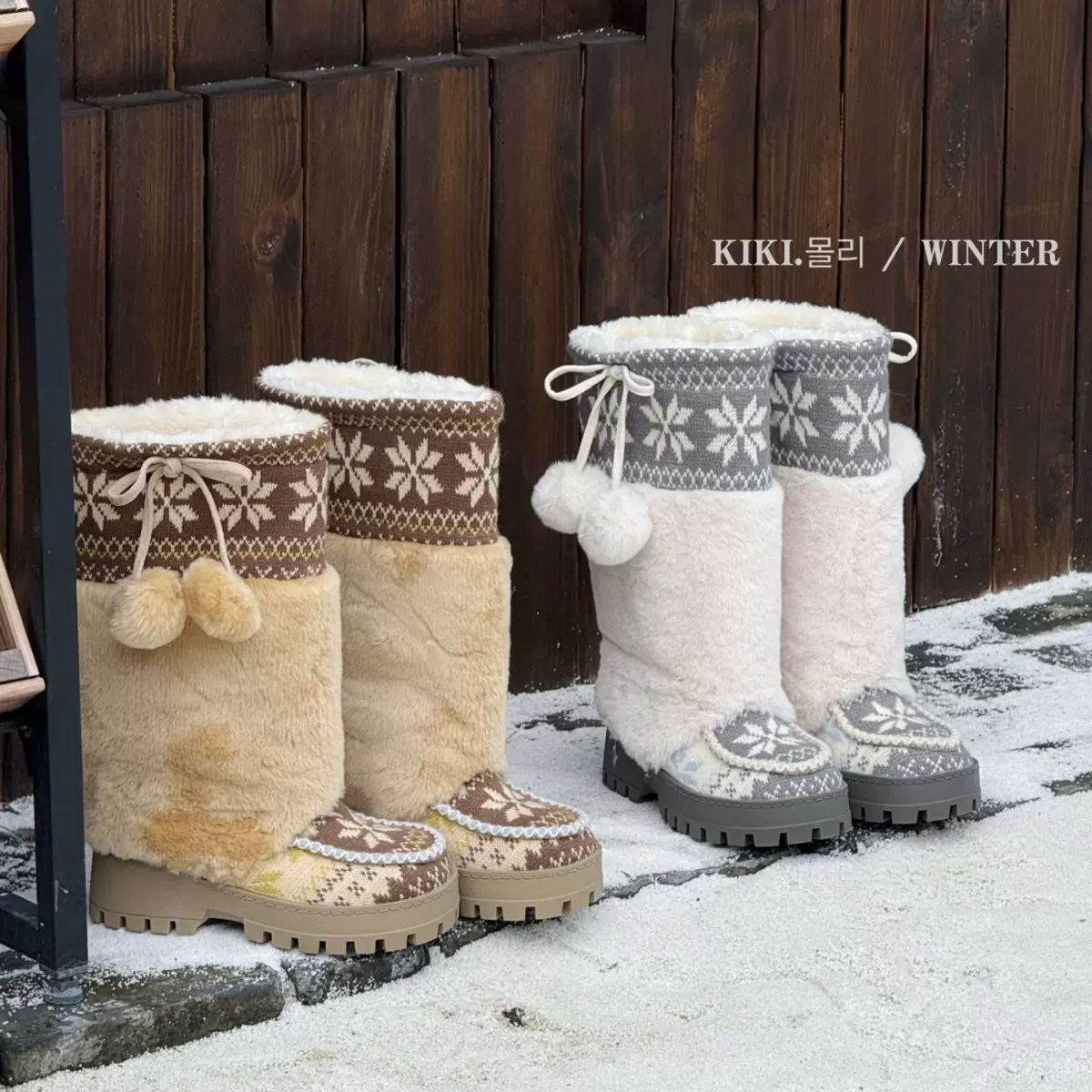 mollykiki织物毛毛女长筒2025秋冬新款深筒保暖复古民族风雪地靴