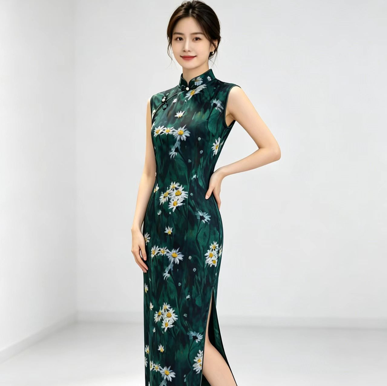 2026新款国风碎花新中式改良旗袍连衣裙女包臀开叉修身显瘦长裙子