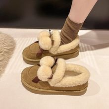 毛毛鞋女外穿一脚蹬秋冬新款大码加绒保暖勃肯鞋厚底毛球雪地棉鞋