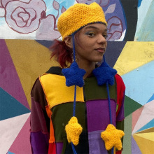 外贸跨境新品纯手工针织创意皇冠帽星星流苏卡通时尚百搭套头帽