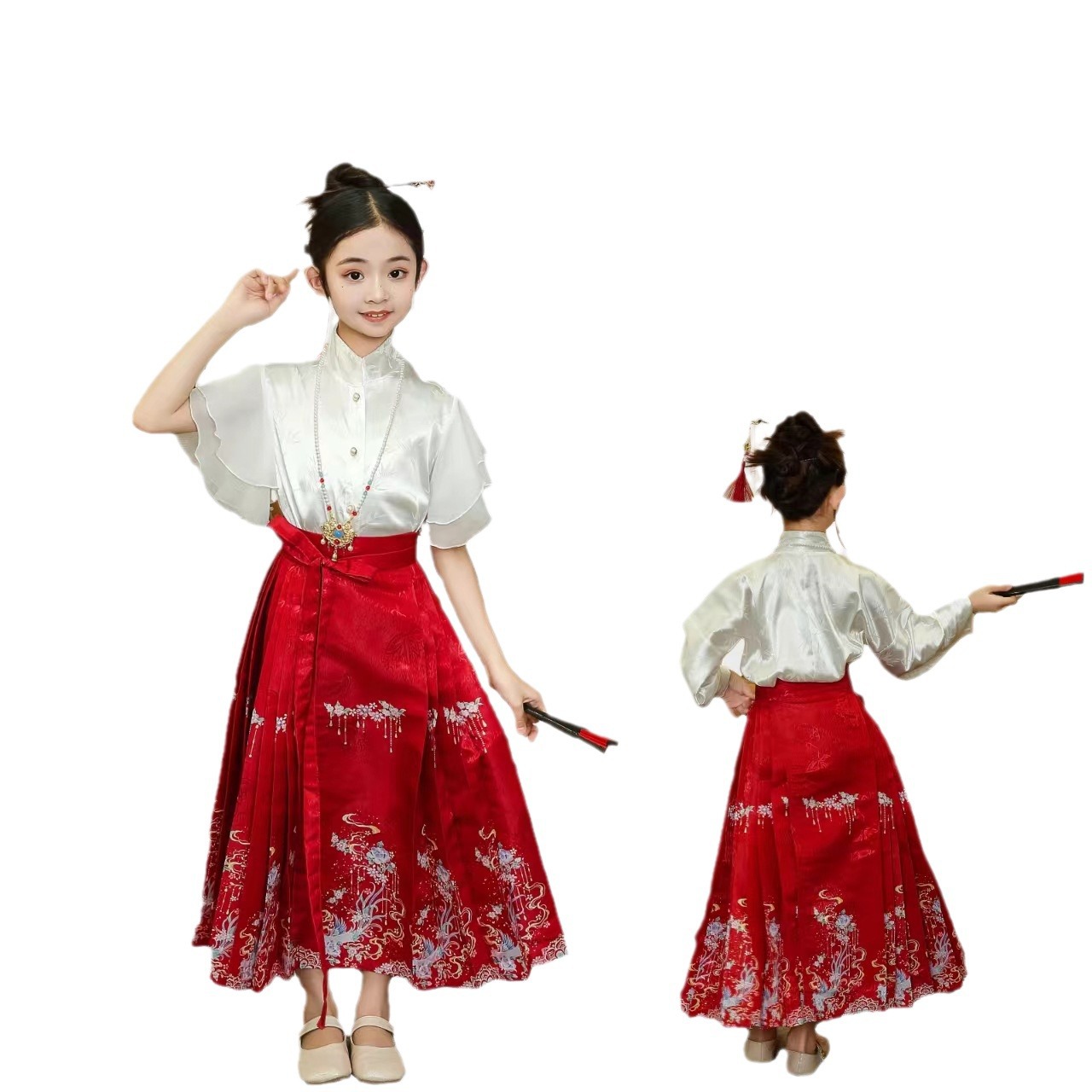 Falda de cara de caballo para niñas Hanfu Net Red Spring Nuevo estilo Vestido Tang para niños de mediana edad Princesa Estilo antiguo Estilo occidental Estilo chino