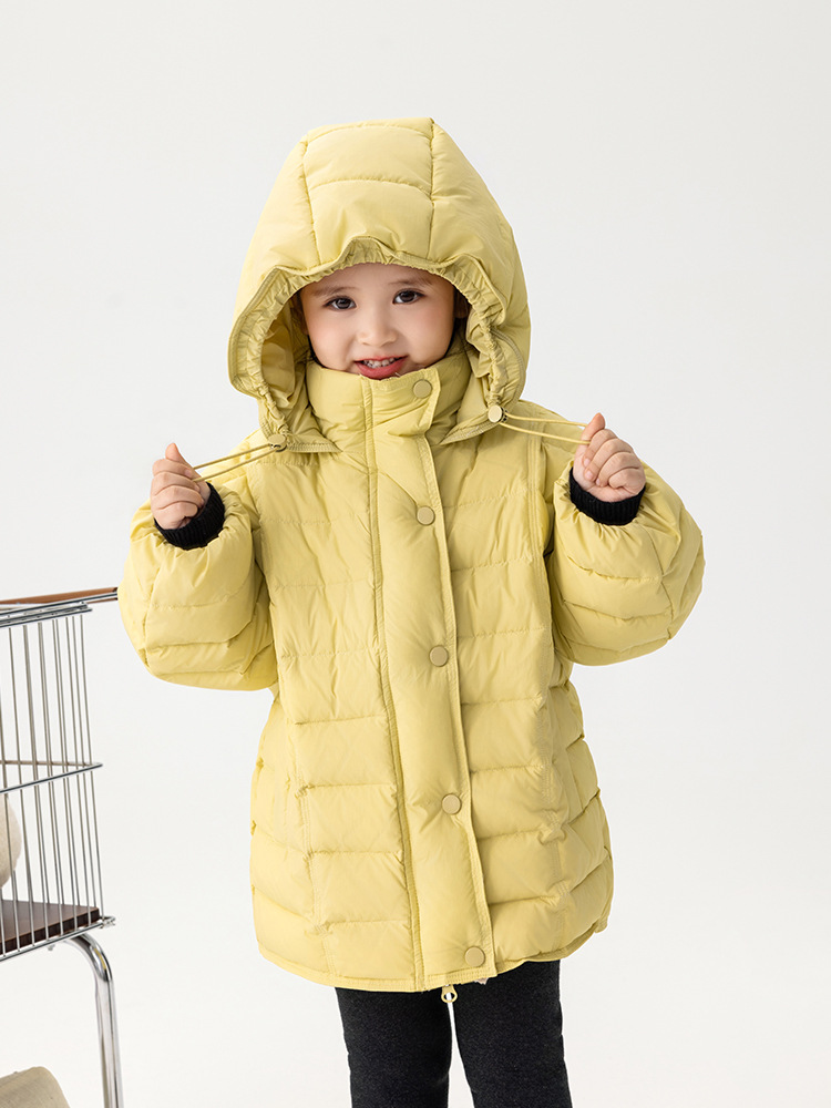 [en stock] nuevo estandarte nacional 90 chaqueta de plumón de color blanco para niños 2025 ropa de invierno nueva chaqueta de bebé media y larga
