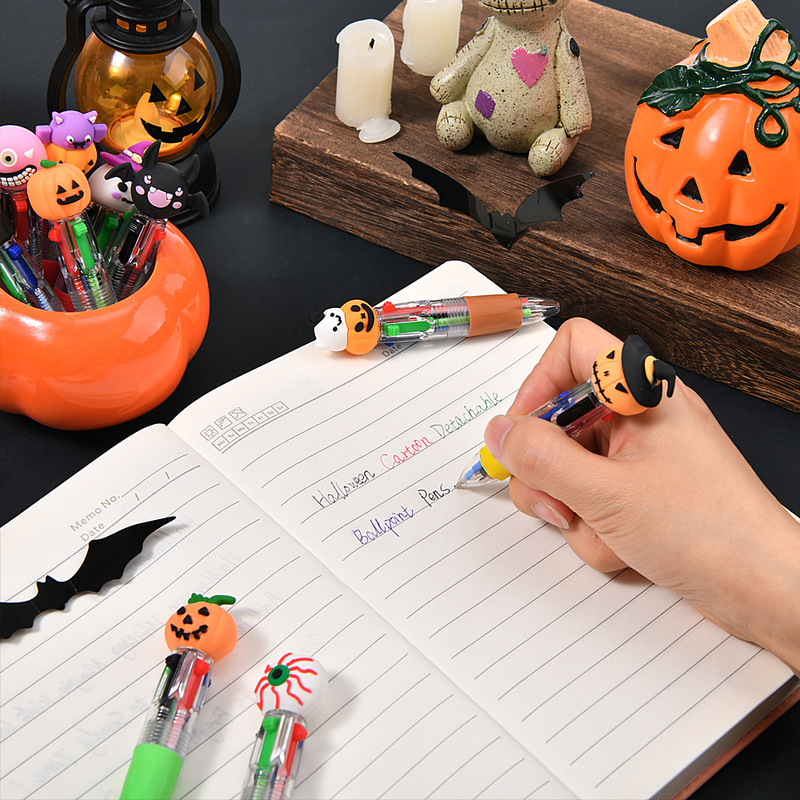 ハロウィンシリーズ 4色プレスボールペン ミニペン かわいいショートペン 持ち運びやすい 学生ハンドブック マルチカラーペン|undefined