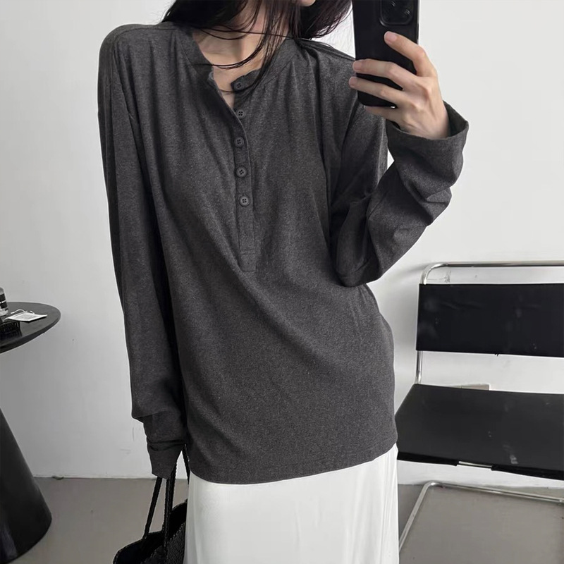JTFS HENRY 'SLEEVE Henry Collar Long Sleeve Lazy Soft Comfortable All-match Figure Multi-color Optional