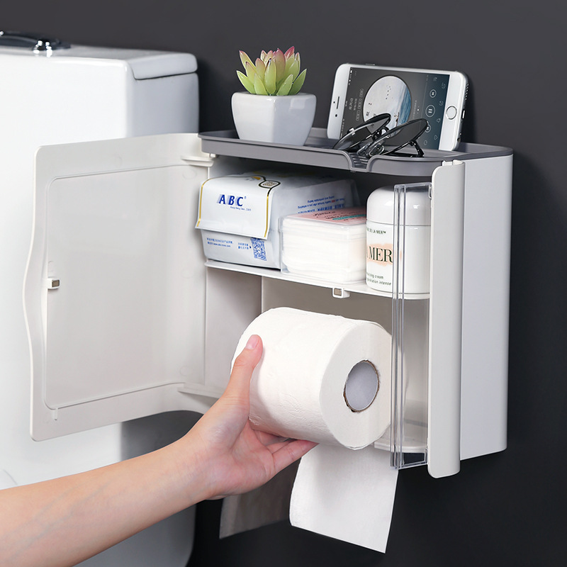 Caja de almacenamiento de toallas de papel de baño casero, caja de extracción de papel de papel de rollo impermeable colgada en la pared del inodoro, almacenamiento de sensación de lujo ligero y de alta calidad