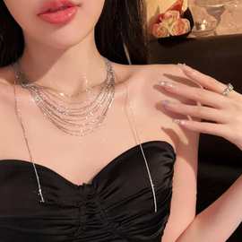 轻奢精致多层叠戴流苏项链女波光粼粼新款小众网红爆款百搭锁骨链