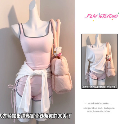 套裝女穿搭壹整套新款韓版寬松防曬上衣背心短褲三件套運動女套裝