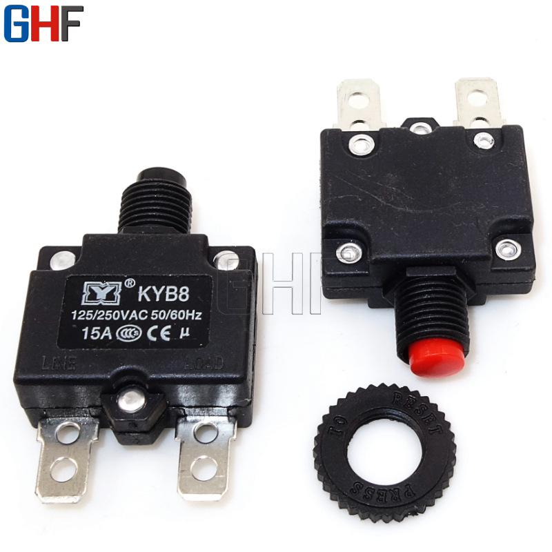 15A电流过载保护器 二脚手动复位125V220V小型断路器过载保护开关