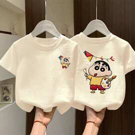 2026新款男女童风筝蜡笔小新印花潮流t恤衫儿童夏季百搭休闲上衣
