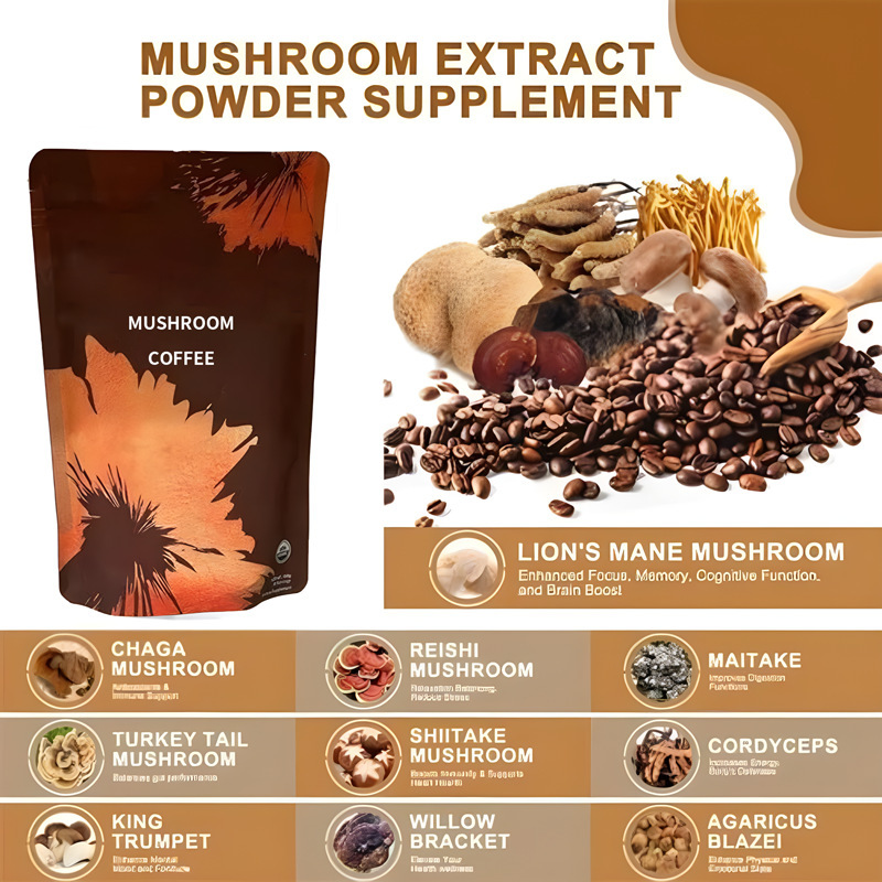 Mushroom Coffee Powder Instant Black Coffee Sugar Free 180g Bag key features