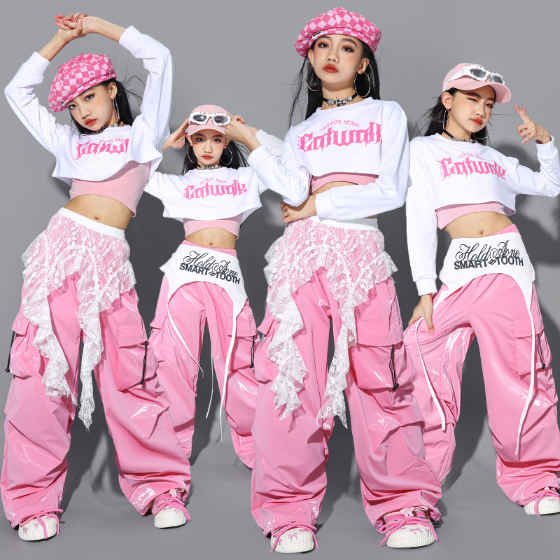 Girls' Jazz Dance Performance Clothing, Children's Practice Clothes, Pink Pants, Kids' Street Dance Outfit, Girls' Blouse, Trendy