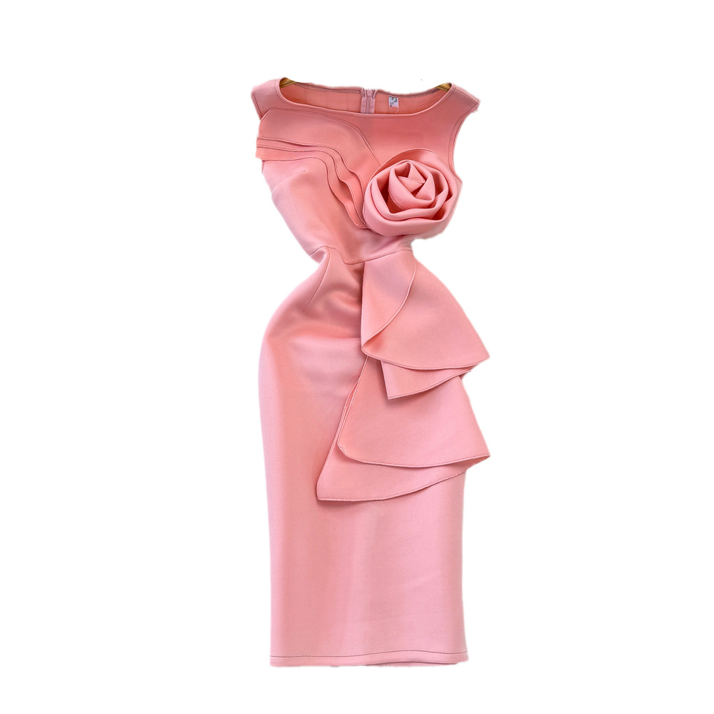 Elegant Off-Shoulder Slim Fit Bodycon Dress with 3D Floral Embroidery High Waist Midi Length Women's Clothing/Dress_ecoleips.com