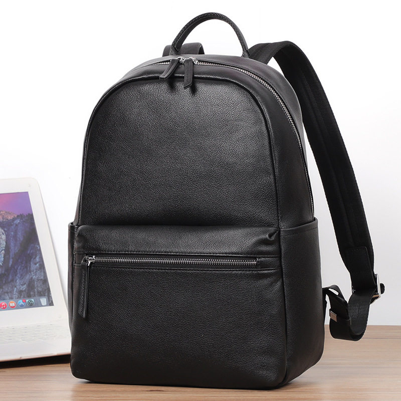 Ba lô nam da bò thật đơn giản, túi du lịch kiêm túi đựng laptop 15,6 inch — Màu đen