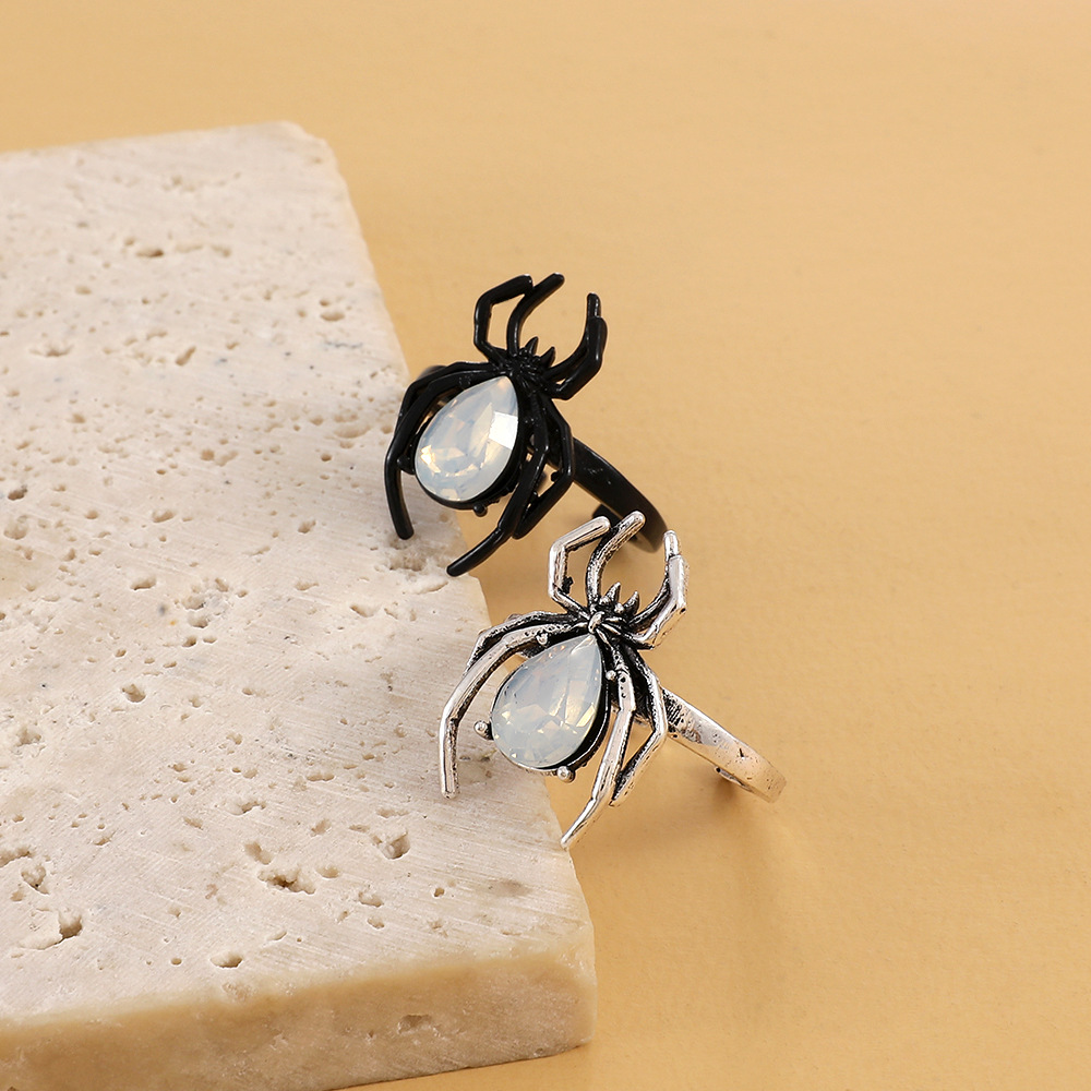 Alloy Material Halloween Festival Cool Style Spider Alloy Plating Inlay Artificial Gemstones Halloween Women's Open Rings