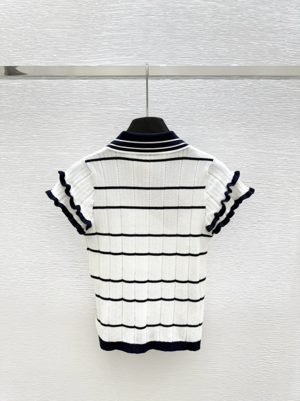 深セン南油高定iu家25春夏新作アルファベット刺繍衝突色襟半袖ニット上着女|undefined