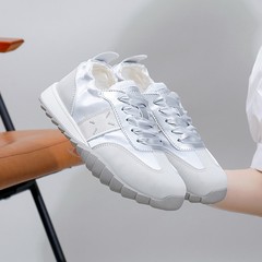 Designer Women's 2024 Summer New Silver Breathable Fashion Sneakers with Soft Sole, Unique Silk Fabric, Versatile and Relaxed Ankle Shoes - Agan Style